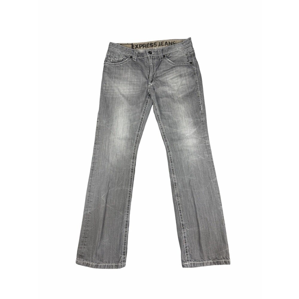Express Mens Jeans 36x34 Gray Slim Fit 100% Cotton Denim Straight Thick Stitch